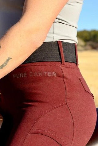 Pure Canter silicone logo on Wine Riding Tights